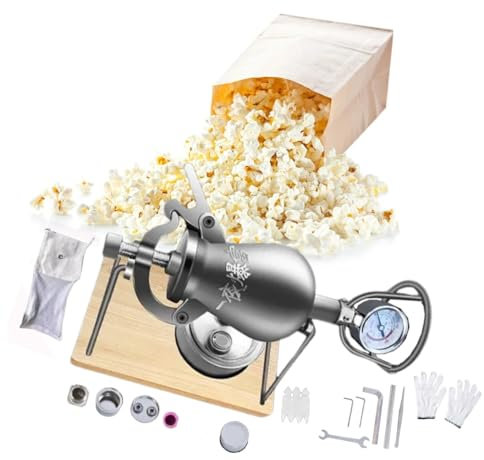 Wygwlg Retro Mini-Popcornmaschine, Alte Chinesische Popcornmaschine Aus Edelstahl Mit Handkurbel, 328ml Langsamer Heizboost Mit Manometer, Kann Popcorn Herstellen Und Speisen Erhitzen