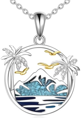 POPLYKE Collier avec pendentif en forme de palmier en argent sterling 925 - Pour femme - Tropical Hawaïen - Bijou de plage - Cadeau de vacances d'anniversaire