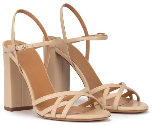 Rozhuhro Sandalias de tacón Grueso con Tiras y Punta Redonda para Mujer Moda Verano Punta Abierta Correa el Tobillo Sandalias tacón Alto Gruesas Vestido cómodo Zapatos Boda para Fiesta