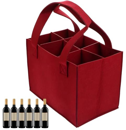 YWKJDDM Filztasche für Weinflaschen, 6 Flaschen Flaschentasche, Wiederverwendbarer Filz Flaschenträger für Party, Reise, Picknick (Rot)