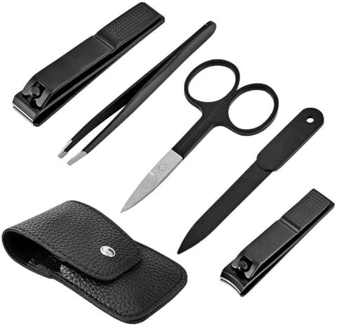 Petit kit de manucure de voyage pour homme et femme | Kit de soin des ongles professionnel pour pieds et ongles | Kit d'ongles dans un étui moderne pour femmes et hommes | Kit coupe-ongles 2025 (noir)