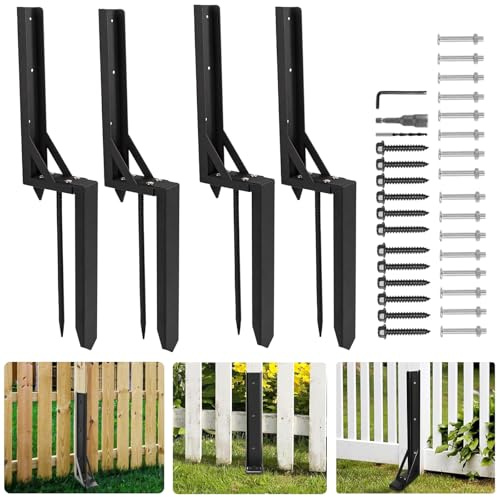 Fence Post Repair Spike 4 Pack - Heavy Duty Ground Spikes | for Tilted or Broken Wooden Fence Posts, Durable Fence Post Support for Secure Garden Fencing