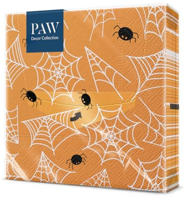 PAW - Servilletas de Papel 3 Capas (33 x 33 cm) | 20 Unidades | Servilletas Decorativas con Temática de Halloween | Ideal para Decoración Halloween Eventos | Color: Spider's Web