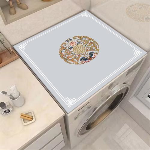 Highdi Housse de Protection pour Machine à Laver Top, Série Chinoise Coussin de Machine à Laver Antidérapant Housse de Machine à Laver pour Machine à Laver Ou Sèche-Linge (Gris,50x60cm)