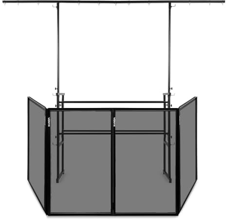VONYX DB7 Mobile DJ Booth Stand with T-Bar, Foldable Portable Black Screen, 2-Tier Frame for Mixers, Controllers & Lighting, Ideal Equipment Setup at Events, Parties & Performances