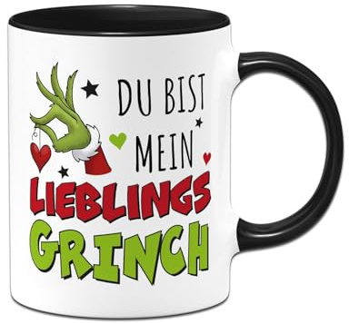 Tassenbrennerei Grinch Tasse - Du bist mein Lieblings-Grinch - Weihnachtstasse als Geschenk für Freund, Freundin - Kaffeetasse für Männer, Frauen (Schwarz)