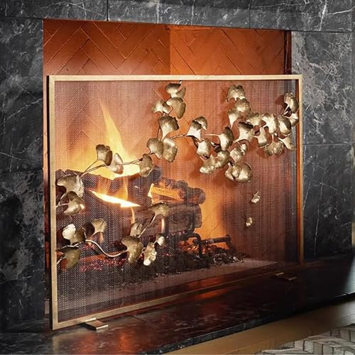 Salvachispas Chimenea Pantallas Decorativas para Chimeneas de Leña, Protectores de Hierro Forjado para Leña, Bisagras para Herramientas Contra Incendios, Panel de Puerta Independiente a Prueba