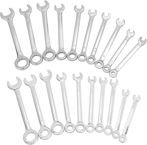 Gasea 20 Piezas Mini Juego de Llaves Combinadas, Llave de Doble Boca, Extremos Abiertos y Cajas Métricas Llave Combinada Forjada para Espacios Estrechos 4-11mm y 5/32 - 7/16 con Bolsa de Transporte