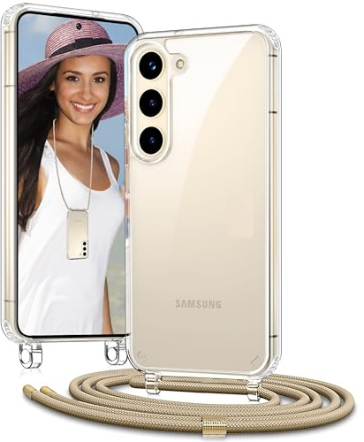 Vaykwo Handykette für Samsung Galaxy S25+ / S24+ Hülle mit Band, Golden | Necklace Handyhülle, Transparente Case zum Umhängen mit Kameraschutz und Bildschirmschutz,