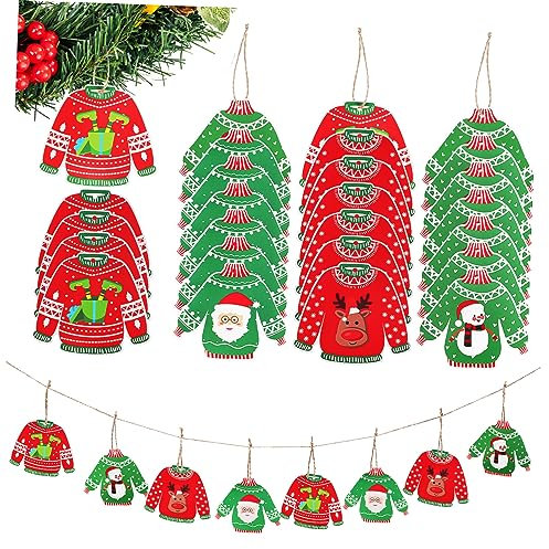 UTHCLO 48stücke Teiliges Weihnachtsbaum Ornament-Pendants Im Sweater-Design Lustige Weihnachtsdekoration Für Ihren Baum Rucksack Oder Schlüsselanhänger Robuste Und Vielseitige