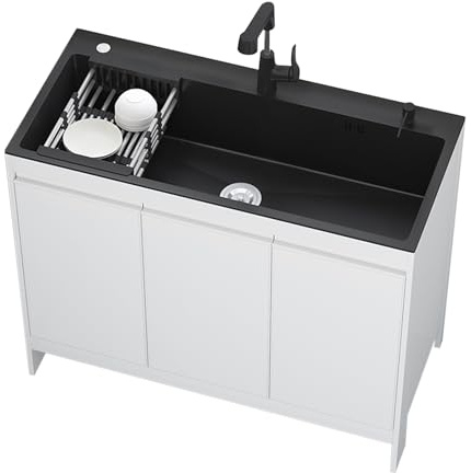 Spülenschrank mit Spüle und Armatur,Freistehende Spültisch,Küchenspüle mit Unterschrank,Ausgussbecken Edelstahl,Outdoor Küche Spülschrank,Edelstahlspüle Waschtisch,für Garage,Restaurant(100x45x79cm)