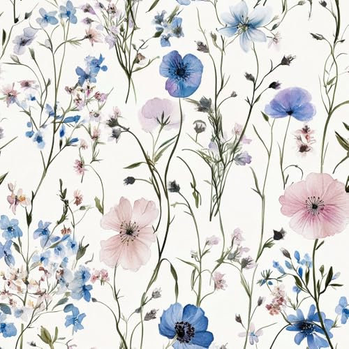 Klebefolie Möbelfolie Tapete Aquarell Wildblume Kontaktpapier Blau Rot Blumen Klebefolie Möbel Muster Tapeten Klebetapete Vinyl Wrap Wandtapete Wohnzimmer Schlafzimmer Möbelfolie Bunt Wasserdicht Wal