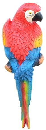 Wanddekoration Papagei Figur aus Harz, Realistisch，Tropische Deko (Rot)