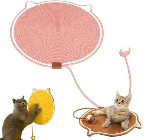 Qosigote Kratzwunder, Pets Dual Scratching Pad, Kratzmatte Katze, 50cm/19.69in Verbessertes Und Vergrößertes Sisal Teppich Kratzmatte Katze Mit Baumwollkugel Spielzeug & Katzenohr-Design (Rosa,50 cm)