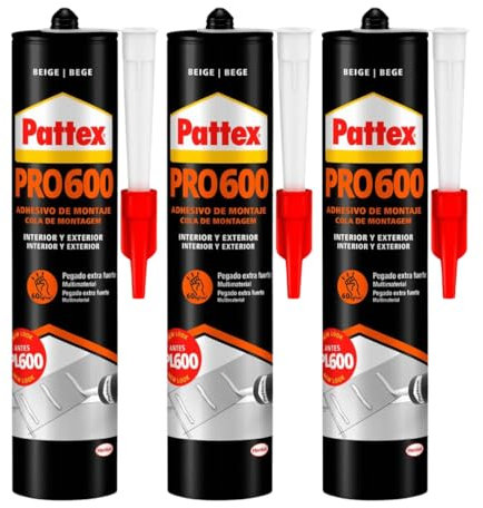 Montagekleber PRO 600 Beige – Extra starker Baukleber für schwere Materialien - 60 kg/m² Haftkraft - Innen & Außen - elastisch & wetterfest (3 x 300ml)
