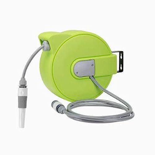 Support de tuyau d'arrosage rétractable de 15 m, enrouleur de tuyau mural de 1,27 cm x 15,2 m + 1,8 m avec système de rembobinage automatique rapide, verrouillage de toute longueur, support pivotant