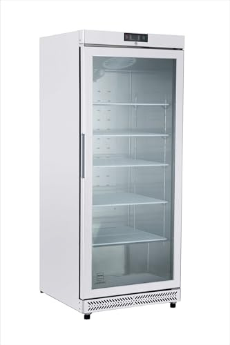 METRO Professional Glastürkühlschrank GRE6600G, 380 L, 5 Einlegeböden, LED-Beleuchtung, mit Schloss, 2 Rollen, Weiß (380 L - Weiß)
