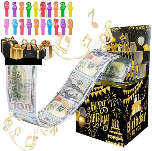 YOUYIKE Scatola esplosiva, biglietto di compleanno con musica, set di regali di denaro, numero di compleanno fai da te, biglietto magnetico pop-up per la famiglia e gli amici (oro nero)