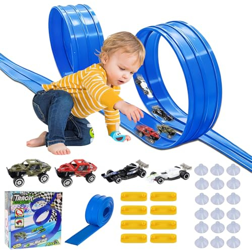 Tyafzzn Autorennbahn 5m Inklusive 4 Autos, Kinder Spielzeug Auto Rennbahn, Spielzeugauto Rennstrecke, Geschenke für Jungen und Mädchen