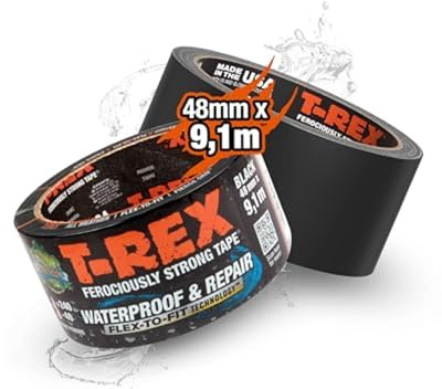 T-REX Waterproof Tape Schwarz, wasserdicht, 48mm x 9,1m | Reparaturband, Dichtungsband, Pool, Unterwasser, UV-beständig, -55 bis 90°C