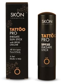 Skön TattöoPro- Stick Protezione Solare 50 Viso e Corpo per Tatuaggi e Zone Sensibili con Acido Ialuronico e Niacinamide, Alta Protezione, Preserva Colore del Tatuaggio - Tutti i Tipi di Pelle, 5,5ml