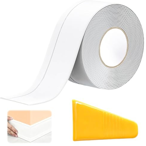 TTYSHIP® 5M Weichsockelleiste Selbstklebend mit Schaber, 50x20mm, Weiß | Flexibel PVC, Sockelleiste Selbstklebend, Weichsockelleiste Weiß für Küche, Bad