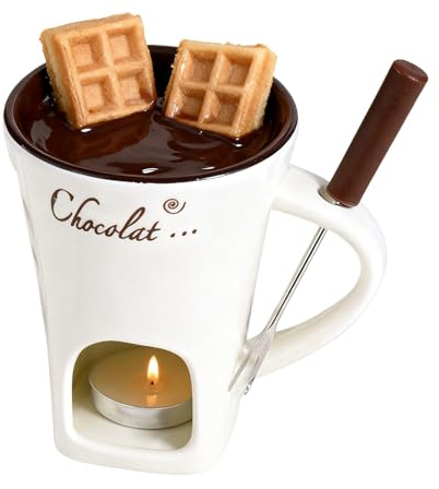 Genérico Taza Fondue Chocolate Incluye Tenedor, 130ml Taza para Fundir Chocolate, Cerámica, con Un Compartimento Incorporado En La Parte Inferior, para Uso Doméstico, En Restaurantes Y En Fiestas