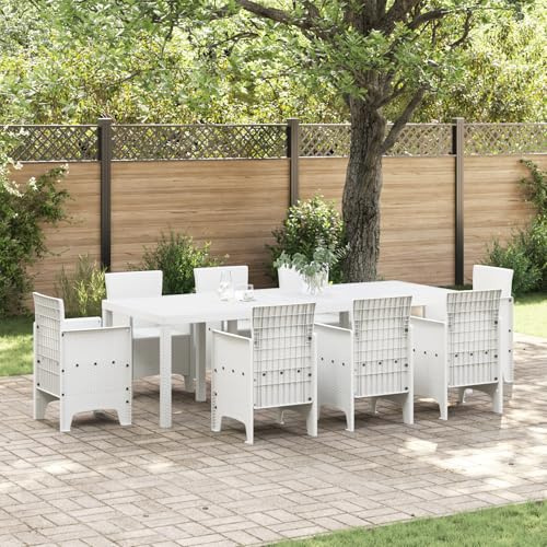 IBUQDDV Gartentisch Weiß 250x100x73 cm Poly Rattan Ausziehbar UV-beständig Aluminium Tisch für Außenbereich mit Verstellbarer Funktion und modernem Design