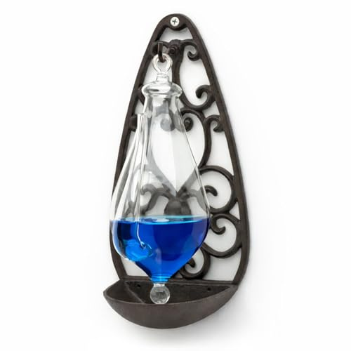 CKB LTD Storm Glass Weather Forecaster Barometer with Cast Iron Base - Traditional Thunder Forecast Bottle Predictor with Blue Liquid, Outdoor Decoration Weather Station