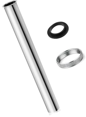 Prolunga for tubo sifone for collegamento scarico lavandino, acciaio inossidabile con dado di raccordo in ottone e anello di tenuta, finitura cromata(15cm)