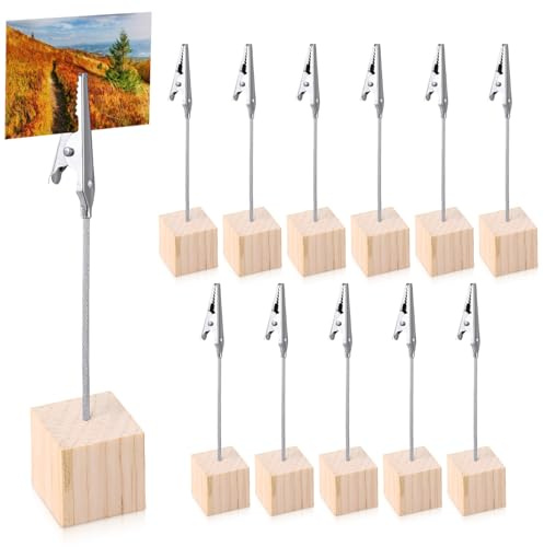 Tianher Portafotos Pinzas, 12pcs Foto Titular Memo Clip y Carpetas De Mensajes Titulares Con Cierre Clip Cocodrilo Madera Pino Base Portafotos Adecuados Para Oficina Bodas Fiestas Tiendas Restaurantes