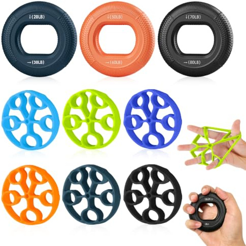 Flintronic Griffkraft Trainer Set, Handtrainer Fingertrainer für Männer Frauen, Fingertrainer & Unterarmtrainer mit 3 Stärken, Grip Ring Hand & Unterarm Training