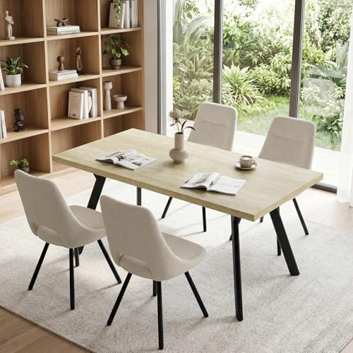 LEWE Essgruppen 160 x 80 cm Esstisch aus Holz mit 4 Stühlen Drehbar 360° | Rechteckig Esstisch mit 4 Esszimmerstühle, Durchbrochene Rückenlehnel, Gepolstert, für Küche Esszimmer Wohnzimmer