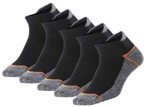 Calcetines antibacterianos de cobre para hombre y mujer, antihumedad, antideslizantes, para tobillo - LYSB01M1BEPDF-SPRTSEQIP, 12-14/Shoe:12-14, negro, anaranjado, (Black/Orange-5 Pairs)