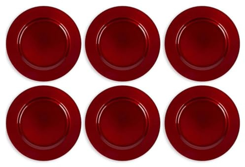 TrAdE Shop Traesio 6 X SOTTOPIATTI Natalizi in PLASTICA 33CM Decorazioni Natale per LA TAVOLA Rosso