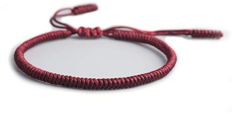 EXINOX Pulsera Espiritual Tibetana | Hombre Mujer | Pulsera Hecha a Mano | Nudo Tradicional Budista (Granate)