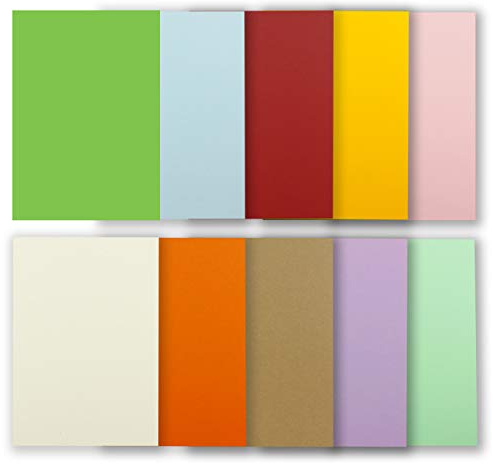 50 Blatt Tonkarton DIN A4 - Bunt 10 Farben Mix - 240 g/m² dicker Bastelkarton - 21,0 x 29,7 cm Pappe zum basteln für Fotoalbum Menükarte Bedruckbar DIY kreativ sein