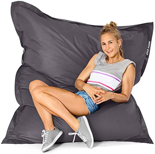 Green Bean© Indoor Pouf XXL 140x180cm 380L Enfants&Adultes Bean Bag Remplissage de Perles EPS Pouf Géant Grand Lavable Résistant aux Intempéries Lounge Chair Coussin Siège Repos Sol Anthracite