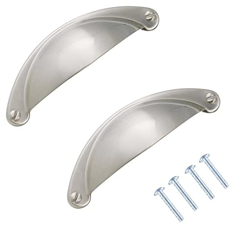 TERF® Tirador tradicional de níquel cepillado para gabinete de 64 mm, mango semicírculo, incluye tornillo de fijación para usar, ventana, cajón, armario, puerta de armario, puerta, paquete de 2