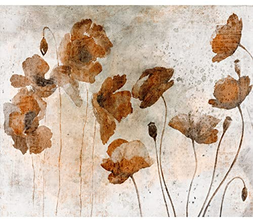 decomonkey Fototapete Blumen, 400x280 cm, Mohnblume Abstrakt Vintage Retro