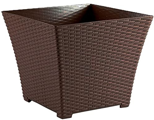 Acan Tradineur - Maceta Rattan Cuadrada de plástico para Plantas, hogar, jardín, terraza, Trabajo (Wengué, 21 x 25 x 25 cm)