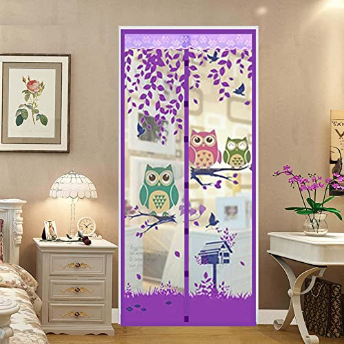 Magnetic Door Screen Fly Screen Door Bug Mesh Curtain High Density Automatically Mesh Door Nets 35 x 83 Easy Install (90 * 210cm, Owl-Purple)