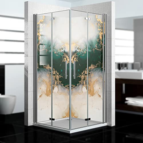 dedeco Panel de ducha de esquina resistente al agua, diseño de mármol V15, barniz UV mate, 2x 80x210 cm, como pared trasera de baño para reemplazar azulejos, revestimiento de pared de aluminio