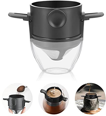Porte Filtre à Café Cafe Permanent Réutilisable Reutilisable Avec Support Filtres Double en Acier Inoxydable 1-2 Tasses
