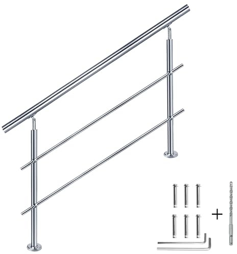 CAVATINY Edelstahl Handlauf Geländer für Treppen Brüstung Balkon mit 2 Querstreben - Innen und Außen Handlauf Geländer Treppengeländer Edelstahl Brüstung Balkon (100CM, 2 Querstreben)