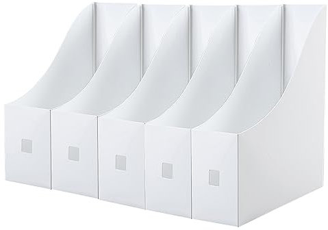 Fayemint 5 Stück Stehsammler, Stehsammler Weiß, Zeitschriftensammler aus Kunststoff, für Schreibtisch, Archiv und Aufbewahrung