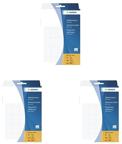 HERMA 2390 Etiketten weiß, 32 Blatt, 19 x 27 mm, 30 pro Bogen, 960 Aufkleber, selbstklebend, Vielzweck Klebeetiketten zum Beschriften, Universal Haftetiketten aus Papier, blanko (Packung mit 3)