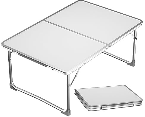 Bowose Betttablett klappbar, Klapptisch Aluminium-Gestell, leichtes, tragbares Camping-Tisch Frühstückstisch mit Anti-Rutsch-Schutz-Füße, 60cm x 40cm, weiß, einfach zu Falten