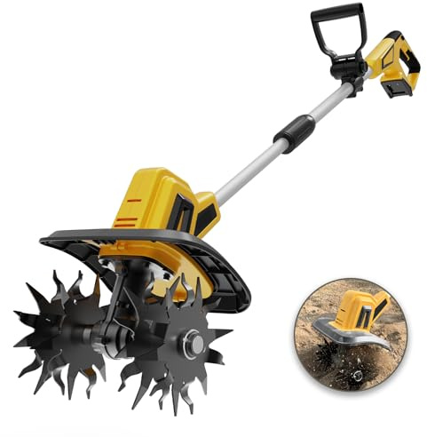 Cordless Tiller Cultivator Compatible with Dewalt 20V Battery(Tool Only), Electric Garden Tiller w/270 RPM, 48 Steel Tines, 8.7 Tilling Width, 6.3 Depth, Portable Rotary Tiller