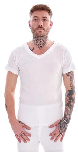 Keanu Mens Thermal V Neck T Shirts - Pack of 3 - Winter Warm Brushed Underwear Short Sleeve Vest Baselayer - Sizes S M L XL 2XL (White, Medium)